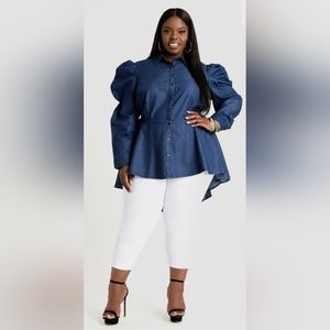 NWT Ashley Stewart hi low denim peplum top